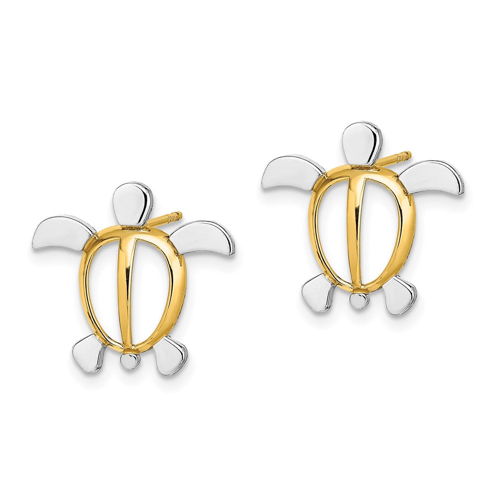 14K W/ Rhodium Sea Turtle Post Earrings