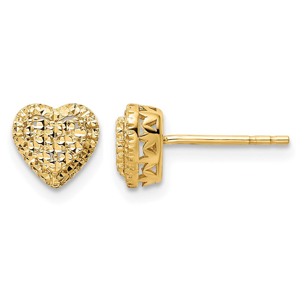 14k Polished Diamond-cut Heart Post Earrings