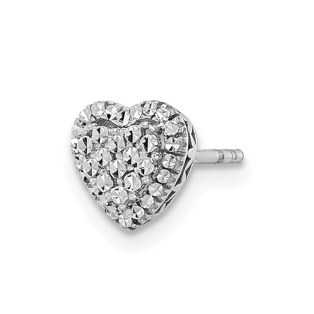 Single 14k White Polished Diamond-cut Heart Post Earring