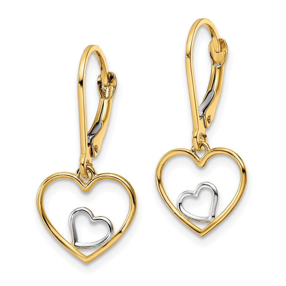 14k w/Rhodium Heart in Heart Leverback Dangle Earrings