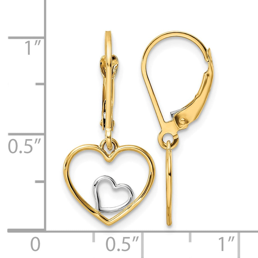 14k w/Rhodium Heart in Heart Leverback Dangle Earrings