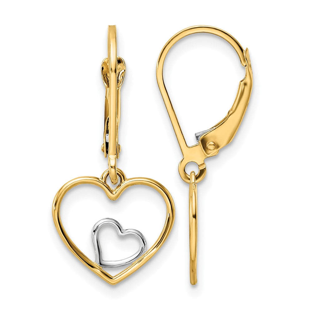 14k w/Rhodium Heart in Heart Leverback Dangle Earrings