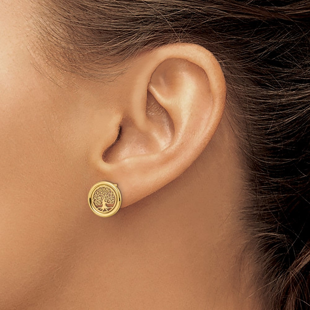 14k Polished Tree of Life in Circle Post Earrings