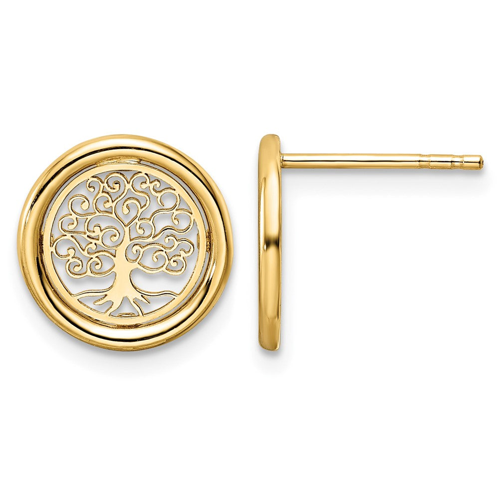 14k Polished Tree of Life in Circle Post Earrings
