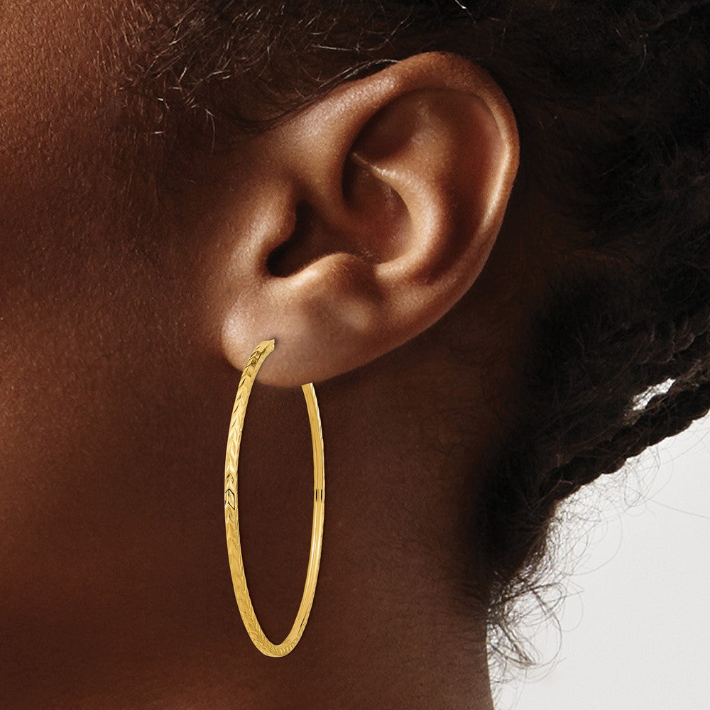 14k 1.35mm Diamond-cut Square Tube Endless Hoop Earrings
