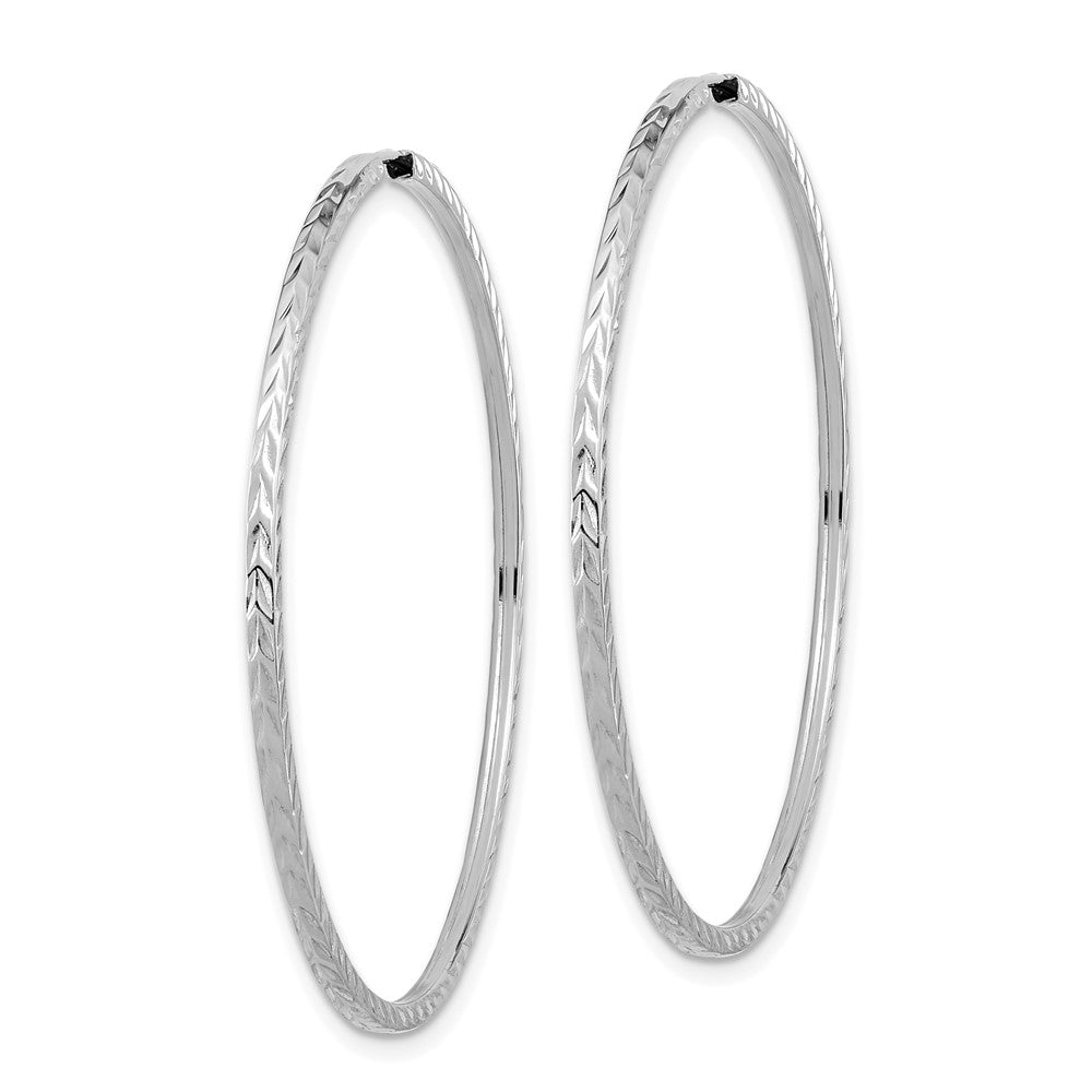 14k White Gold 1.35mm Diamond-cut Square Tube Endless Hoop Earrings