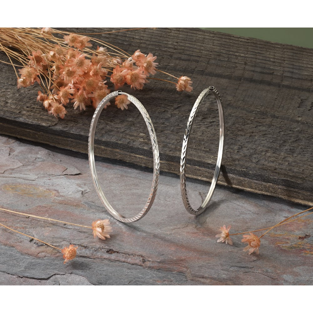 14k White Gold 1.35mm Diamond-cut Square Tube Endless Hoop Earrings