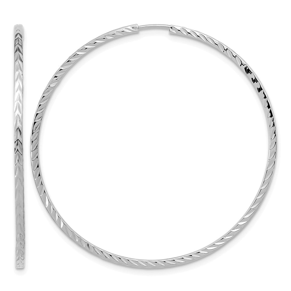 14k White Gold 1.35mm Diamond-cut Square Tube Endless Hoop Earrings