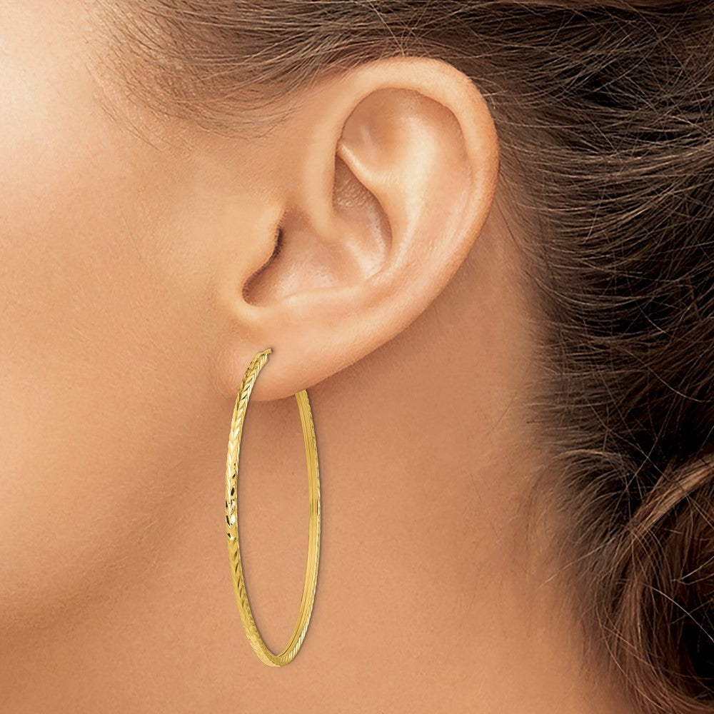 14k 1.35mm Diamond-cut Square Tube Endless Hoop Earrings