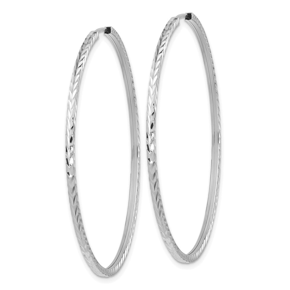 14k White Gold 1.35mm Diamond-cut Square Tube Endless Hoop Earrings