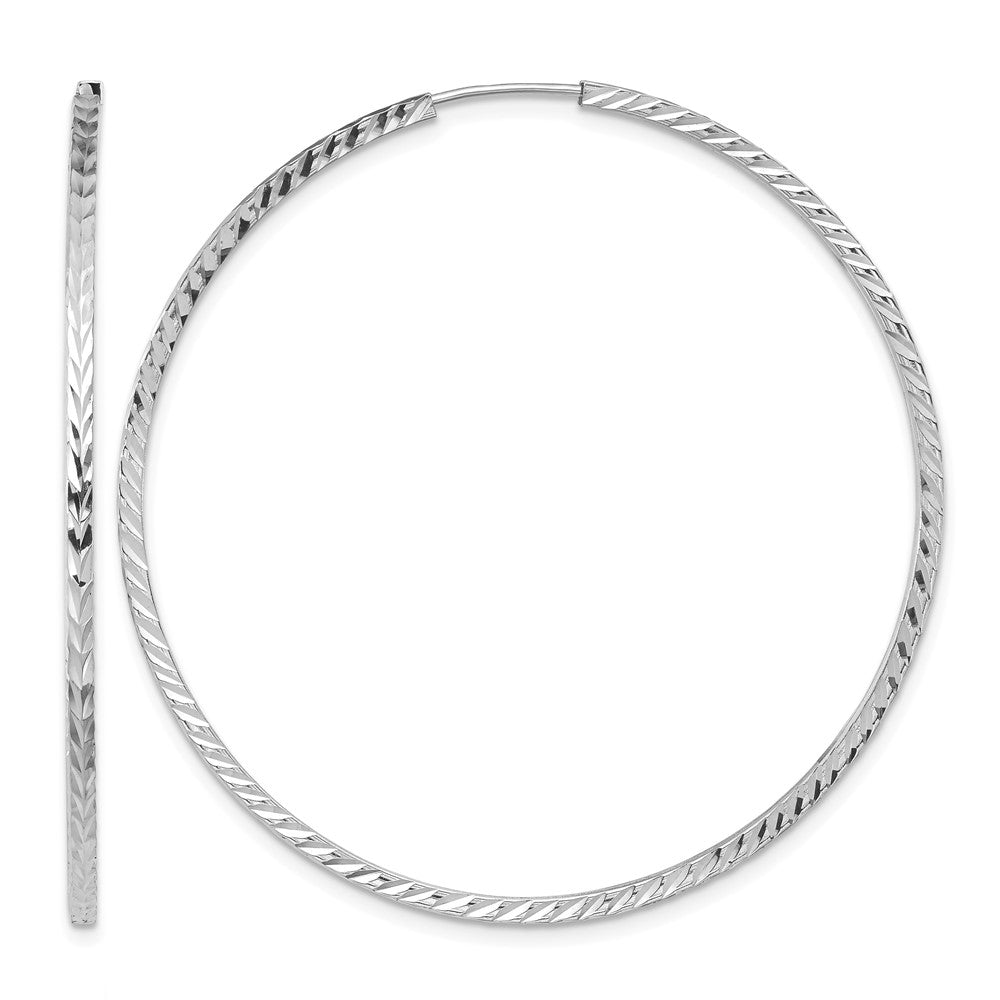 14k White Gold 1.35mm Diamond-cut Square Tube Endless Hoop Earrings