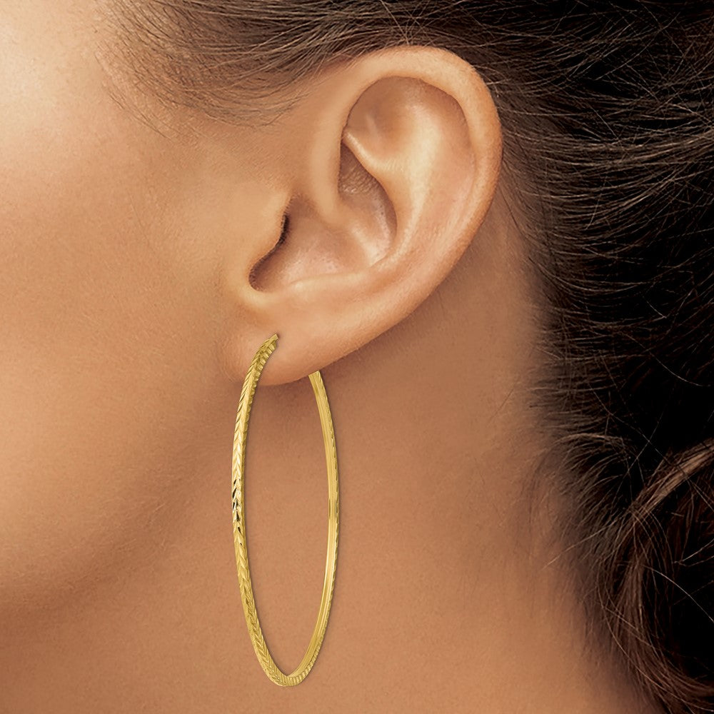 14k 1.35mm Diamond-cut Square Tube Endless Hoop Earrings