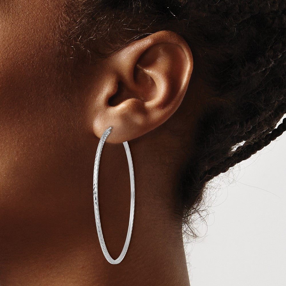 14k White Gold 1.35mm Diamond-cut Square Tube Endless Hoop Earrings