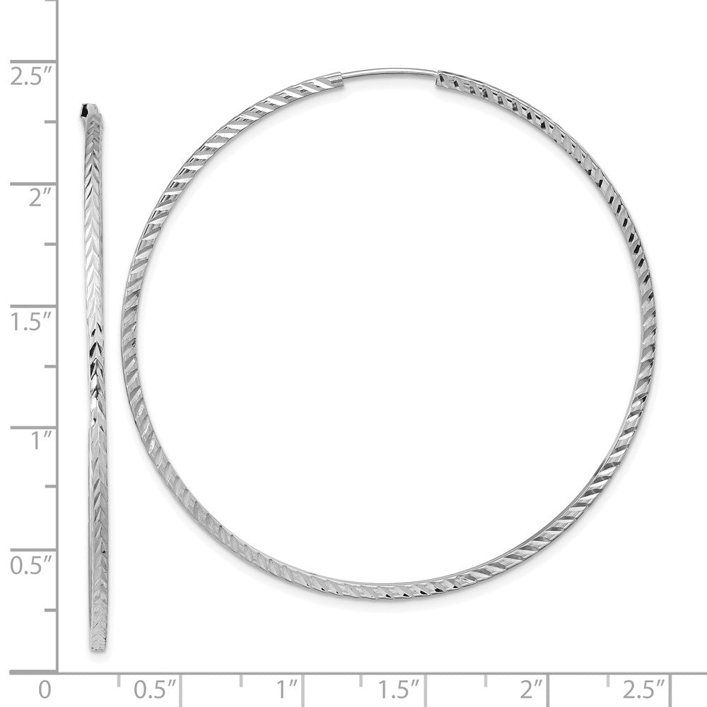 14k White Gold 1.35mm Diamond-cut Square Tube Endless Hoop Earrings