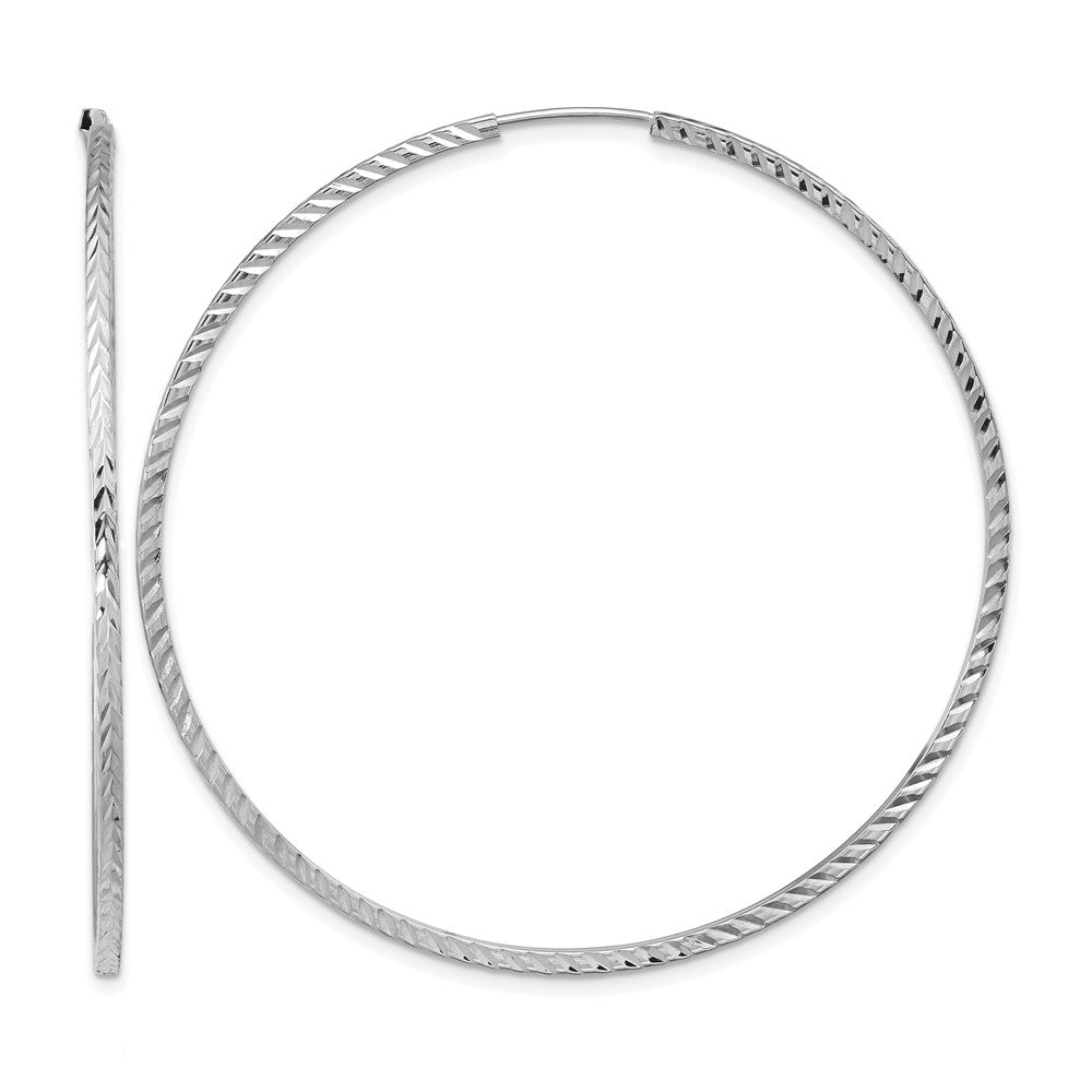 14k White Gold 1.35mm Diamond-cut Square Tube Endless Hoop Earrings