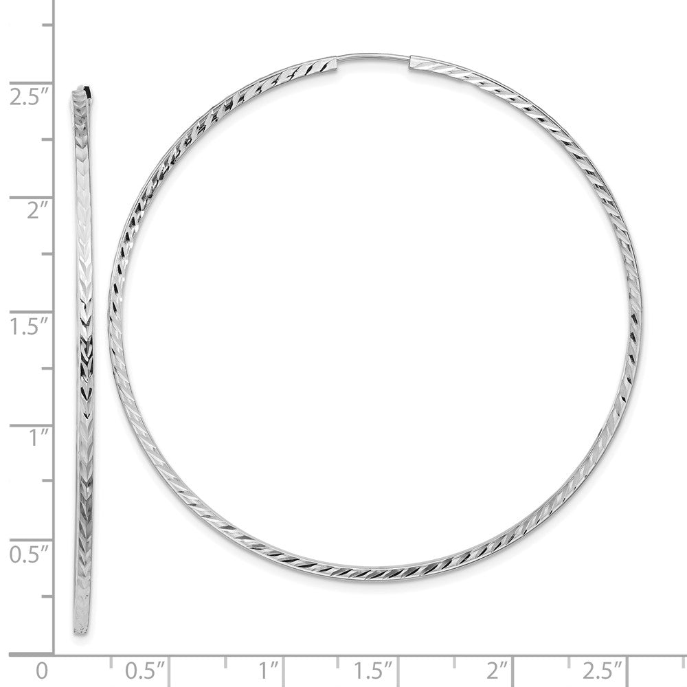 14k White Gold 1.35mm Diamond-cut Square Tube Endless Hoop Earrings