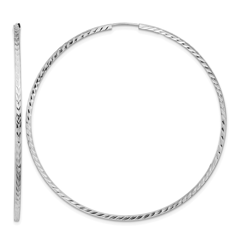 14k White Gold 1.35mm Diamond-cut Square Tube Endless Hoop Earrings