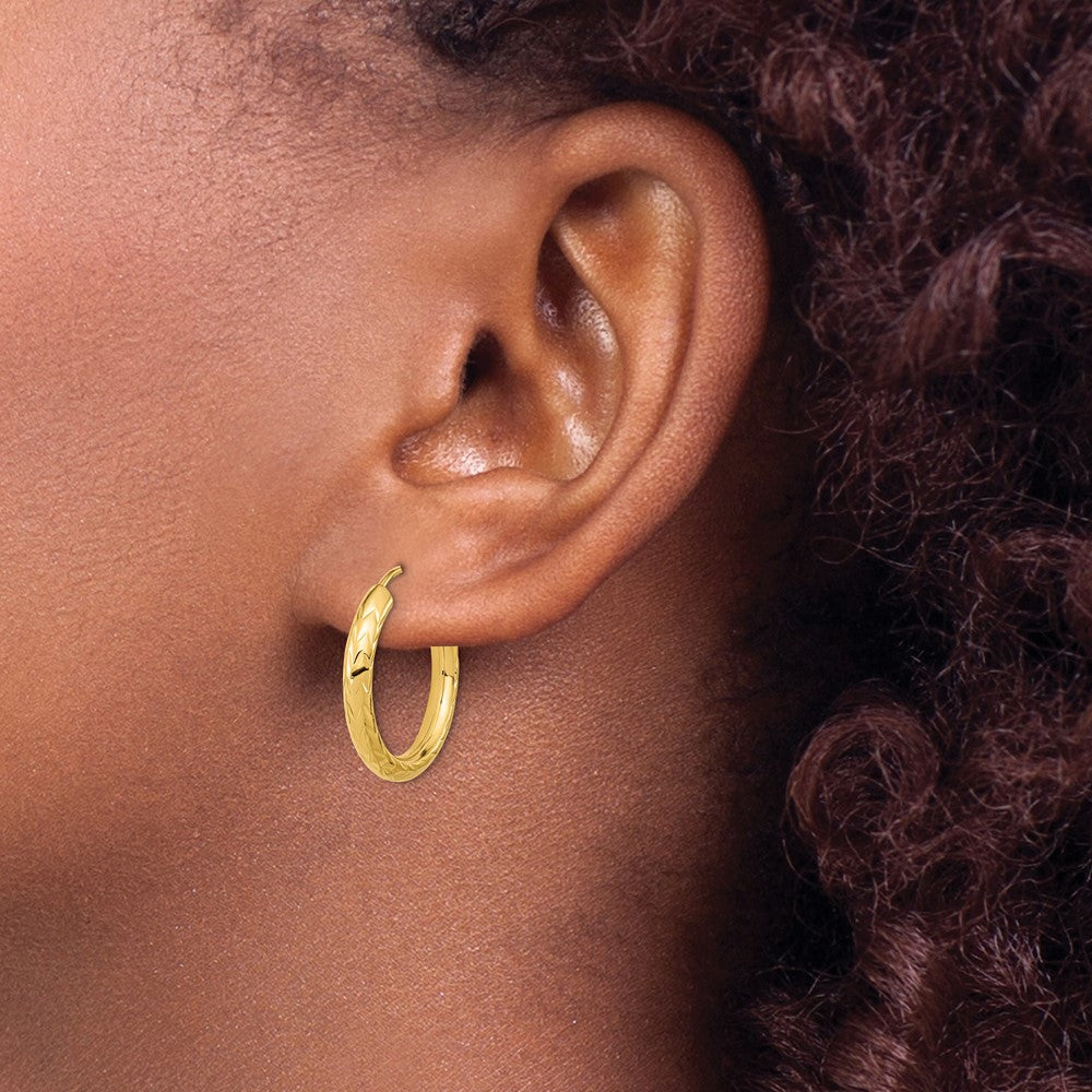 14k 3.00mm Polished & D/C Endless Hoop Earrings