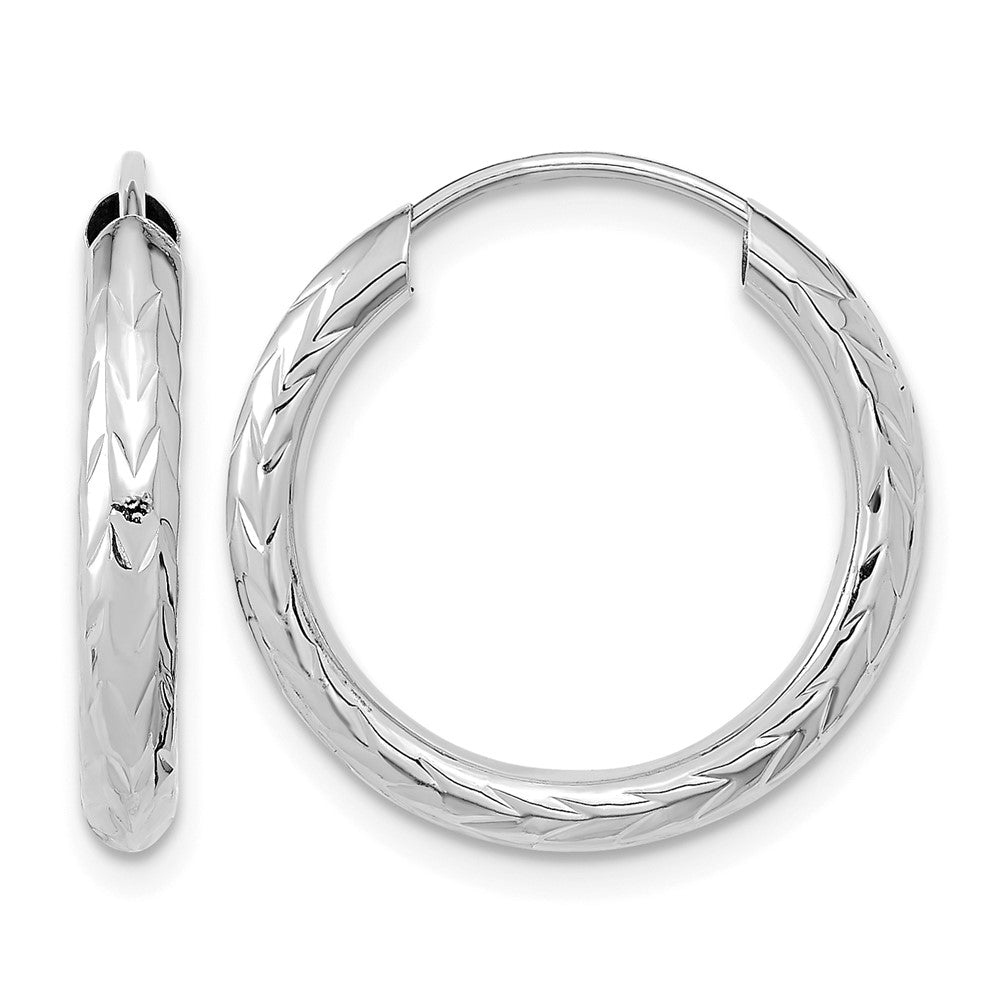 14k White Gold 3.00mm Polished & D/C Endless Hoop Earrings