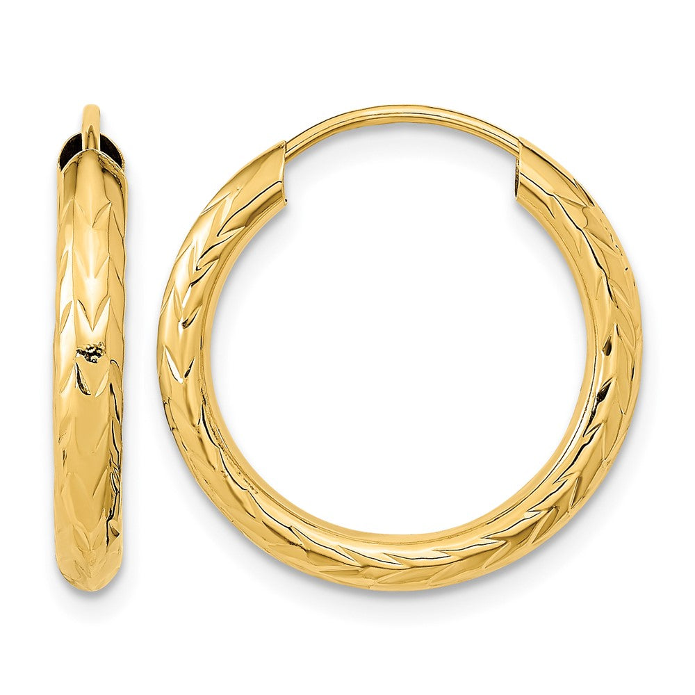 14k 3.00mm Polished & D/C Endless Hoop Earrings