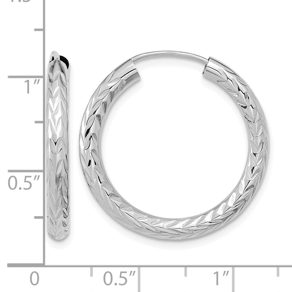 14k White Gold 3.00mm Polished & D/C Endless Hoop Earrings