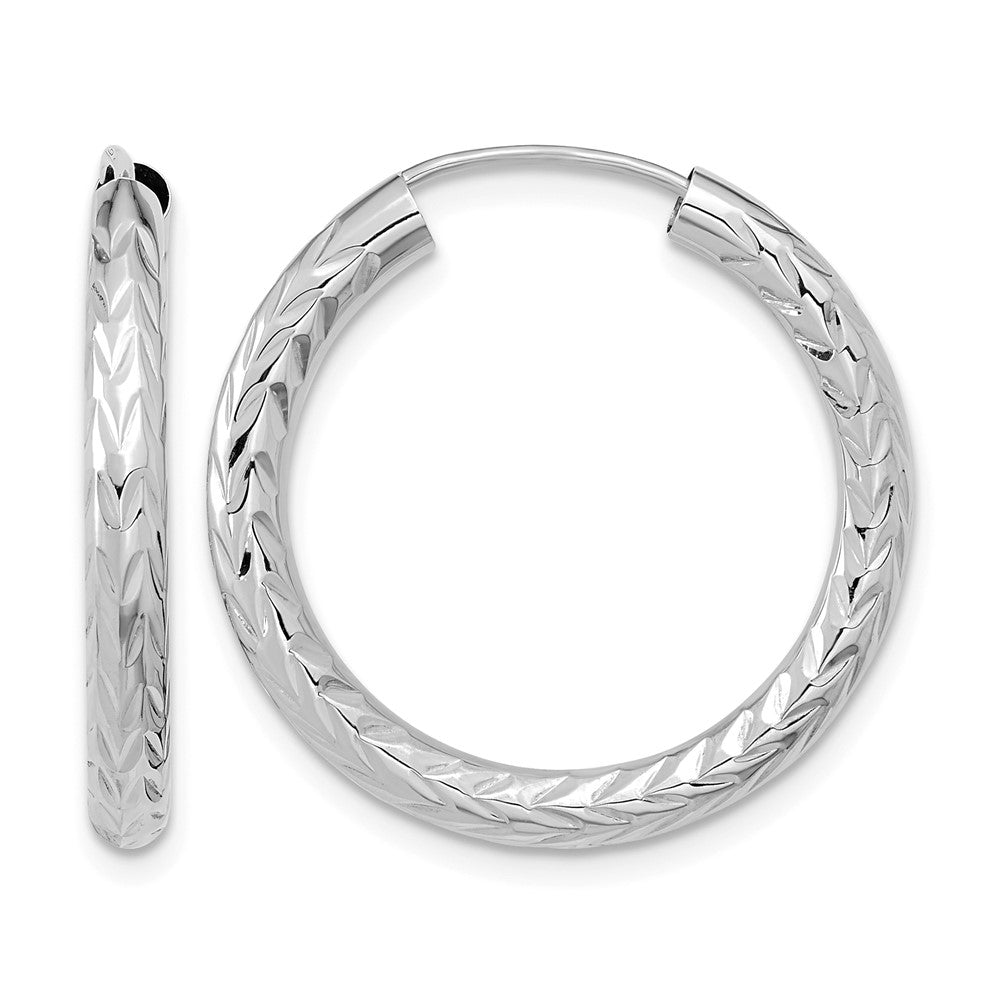 14k White Gold 3.00mm Polished & D/C Endless Hoop Earrings