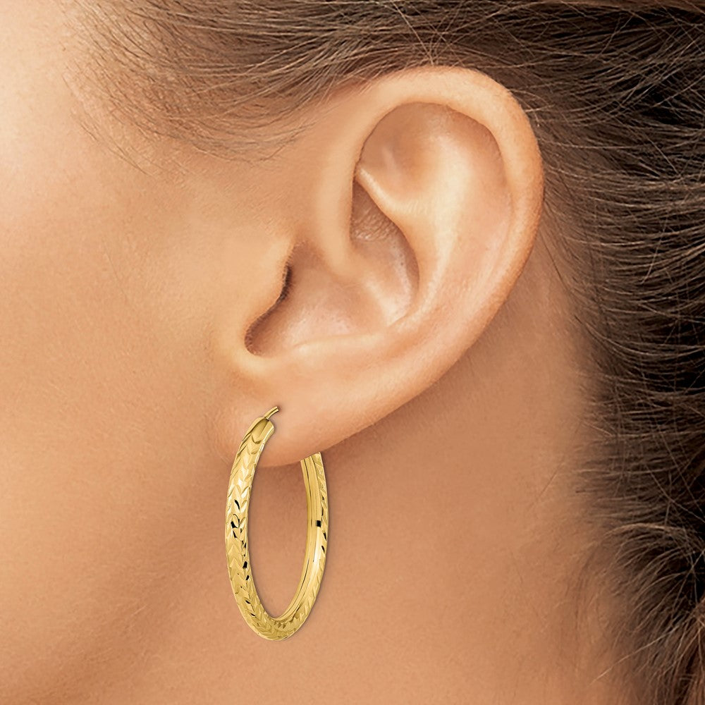 14k 3.00mm Polished & D/C Endless Hoop Earrings