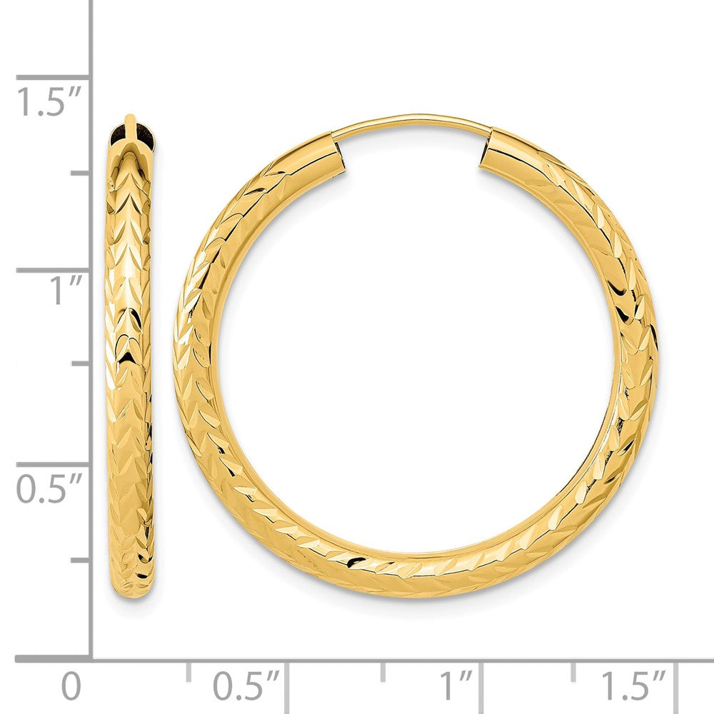 14k 3.00mm Polished & D/C Endless Hoop Earrings