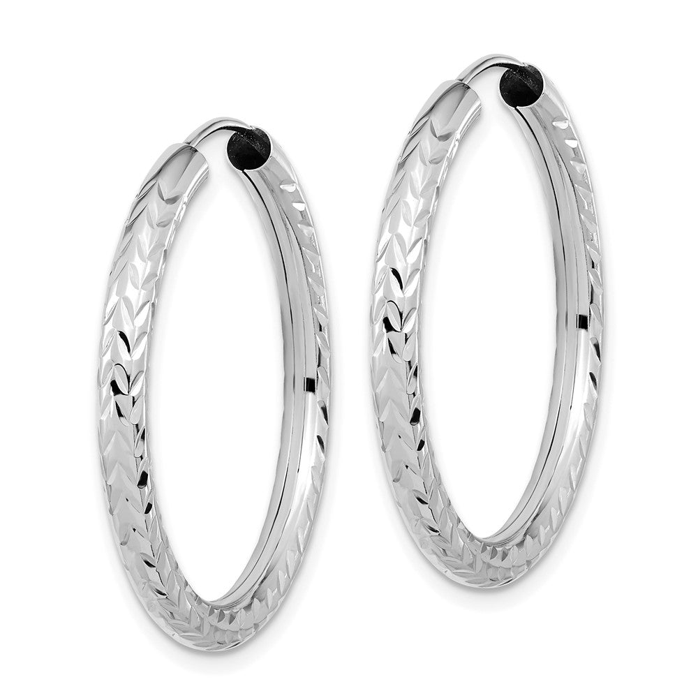 14k White Gold 3.00mm Polished & D/C Endless Hoop Earrings
