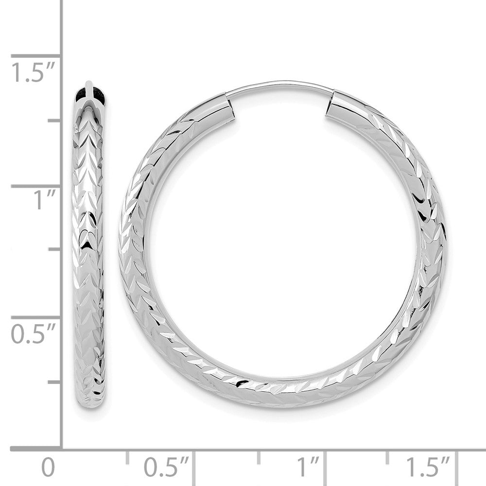 14k White Gold 3.00mm Polished & D/C Endless Hoop Earrings