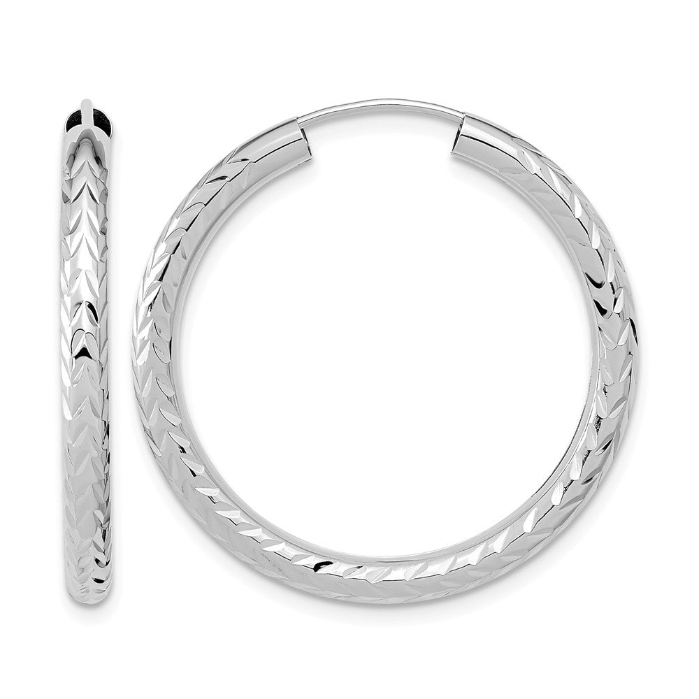 14k White Gold 3.00mm Polished & D/C Endless Hoop Earrings