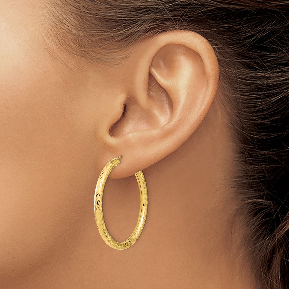 14k 3.00mm Polished & D/C Endless Hoop Earrings