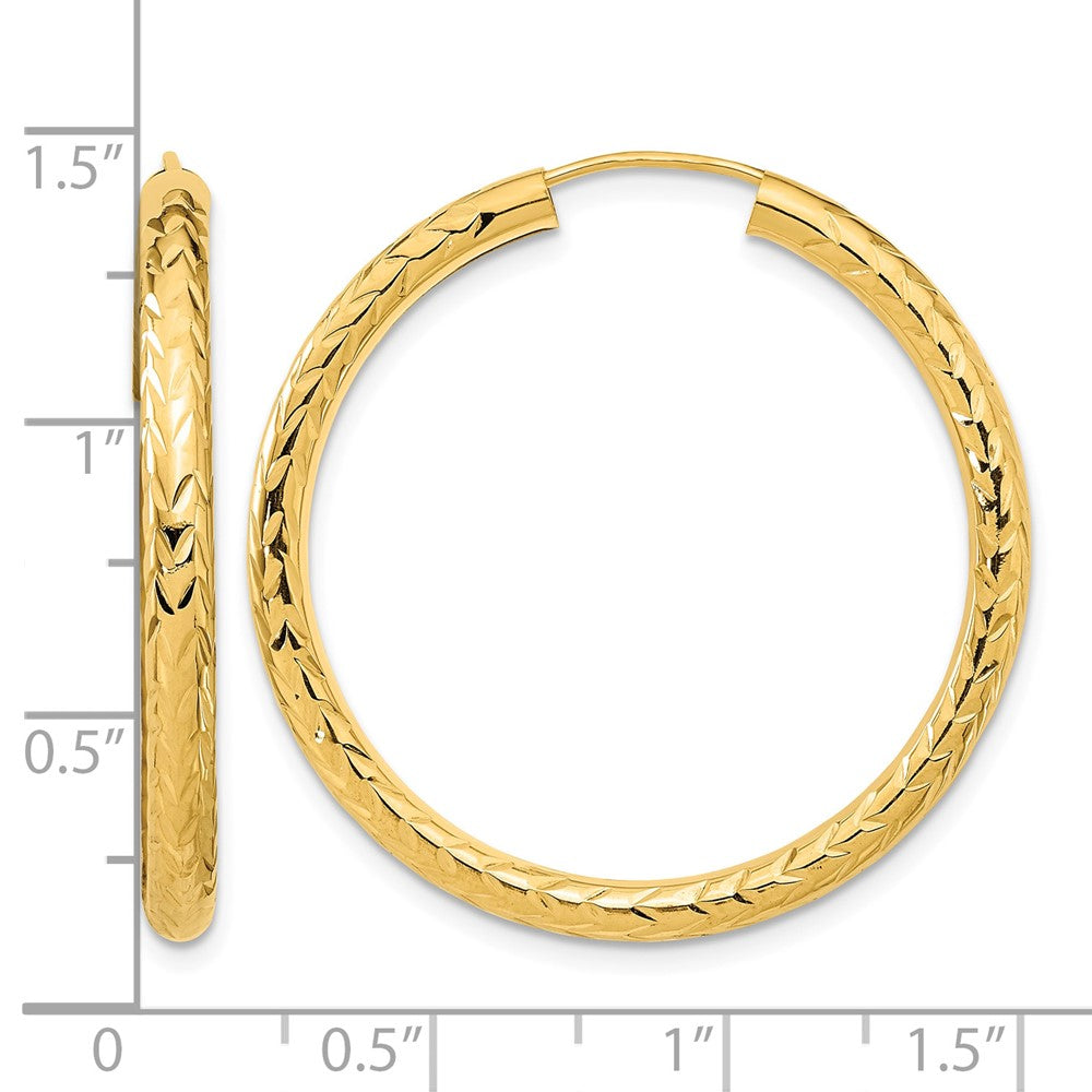 14k 3.00mm Polished & D/C Endless Hoop Earrings