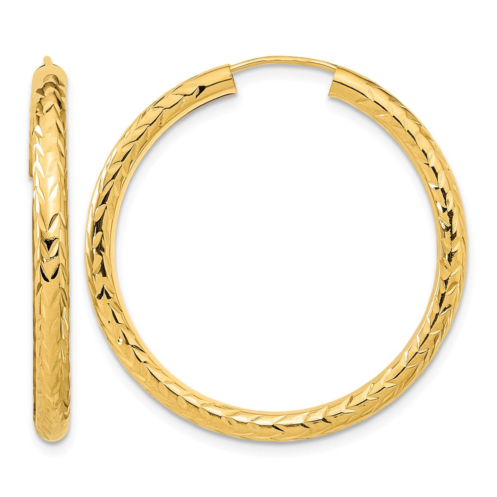 14k 3.00mm Polished & D/C Endless Hoop Earrings