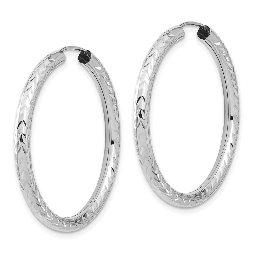 14k White Gold 3.00mm Polished & D/C Endless Hoop Earrings