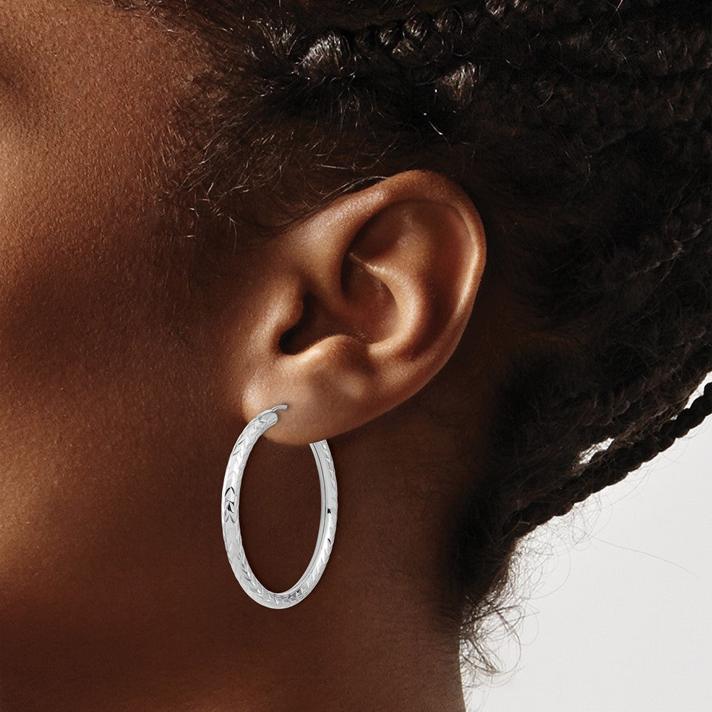 14k White Gold 3.00mm Polished & D/C Endless Hoop Earrings