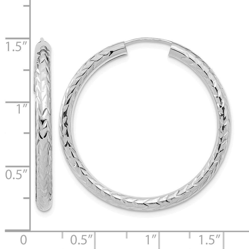 14k White Gold 3.00mm Polished & D/C Endless Hoop Earrings