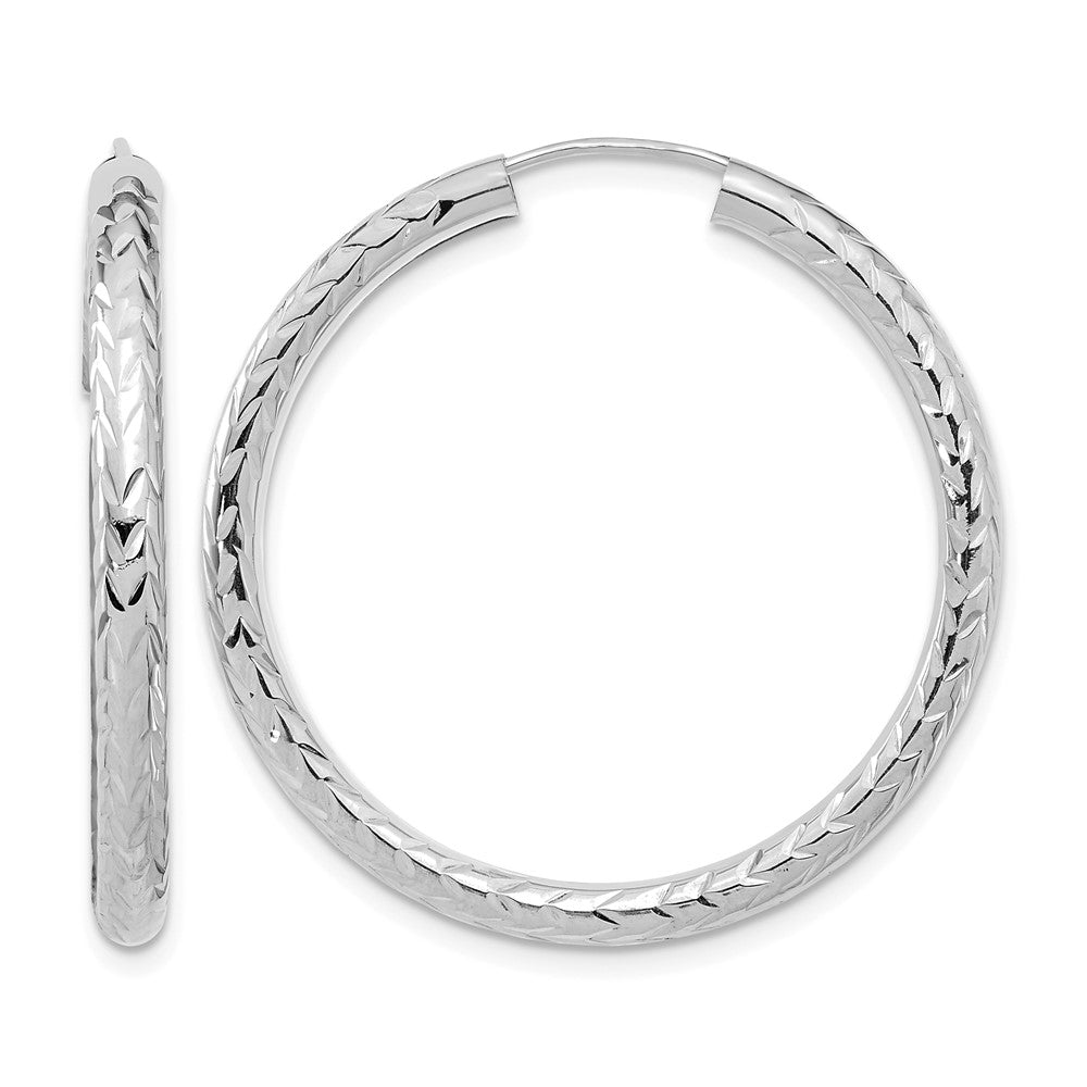 14k White Gold 3.00mm Polished & D/C Endless Hoop Earrings