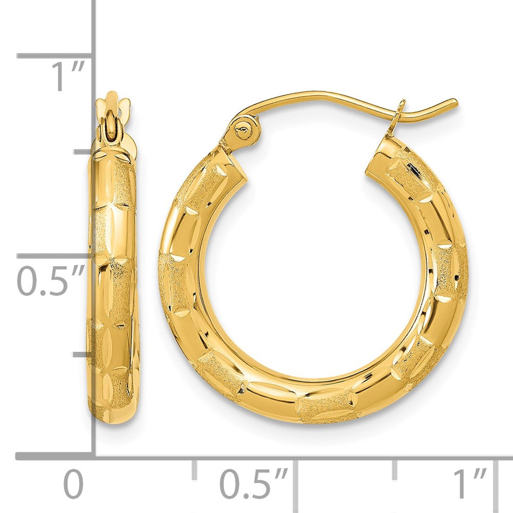 14k Polished Satin and Diamond-cut Hoop Earrings