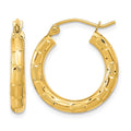 14k Polished Satin and Diamond-cut Hoop Earrings