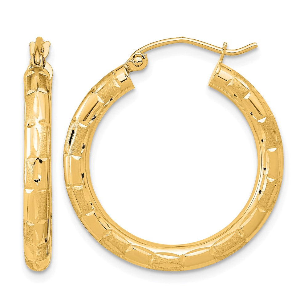 14k Polished Satin and Diamond-cut Hoop Earrings