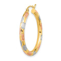 Single 14k w/ White and Rose Rhodium Polished Satin Diamond-cut Hoop Earrin