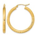 14k Polished Satin and Diamond-cut Hoop Earrings