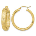 14k Polished Satin and Diamond-cut Hoop Earrings
