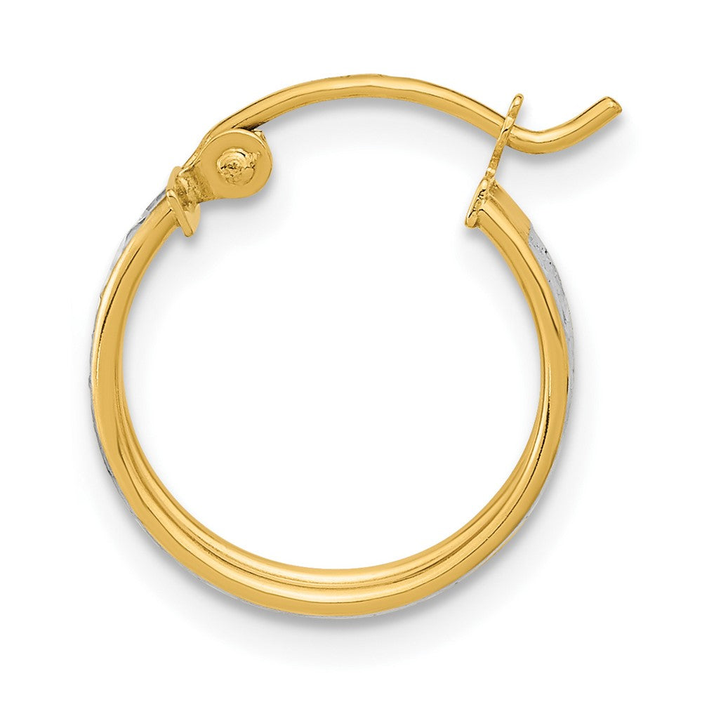 Single 14k White Rhodium Polished Diamond-cut Hoop Earring