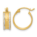 14k White Rhodium Polished Diamond-cut Hoops