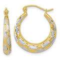 14k White Rhodium Polished Satin Diamond-cut Hoop Earrings