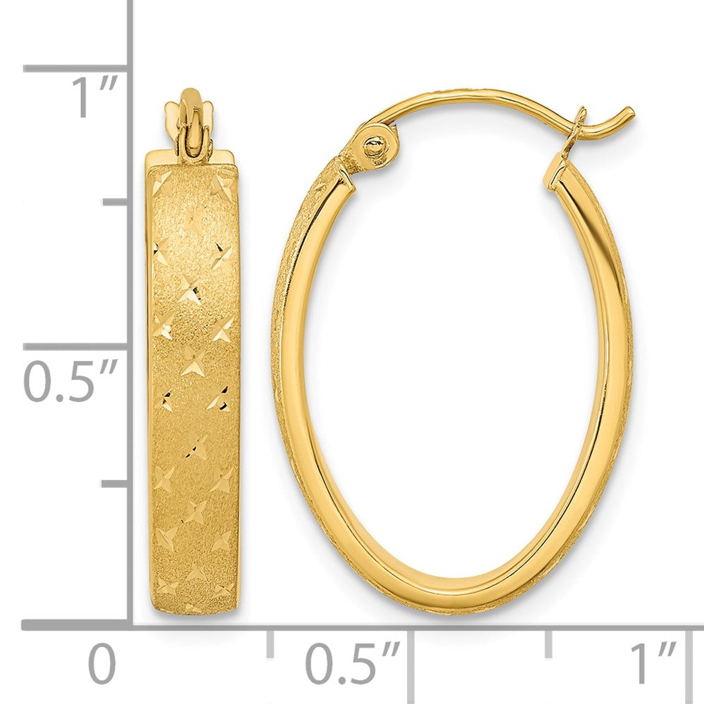14k Polished Satin Diamond-cut Hoop Earrings