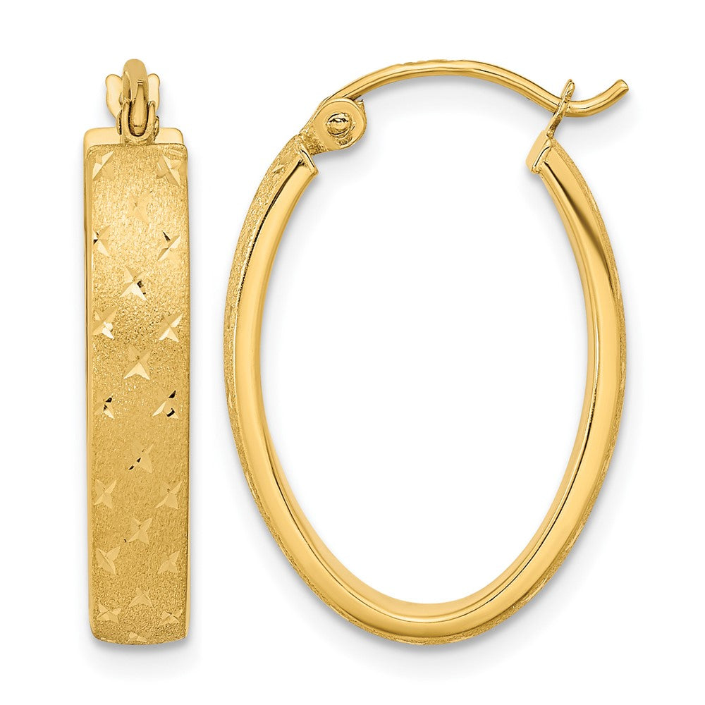 14k Polished Satin Diamond-cut Hoop Earrings