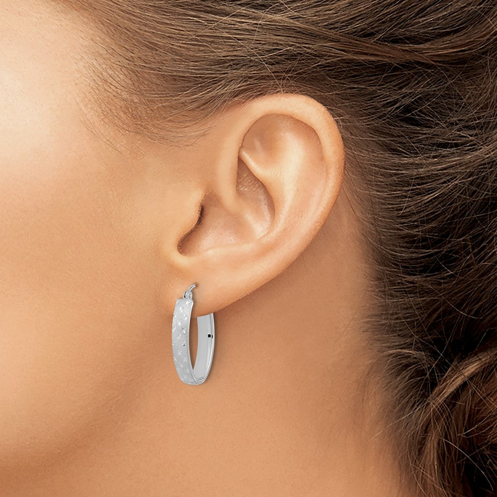 14k White Gold Polished SatinDiamond-cut Hoop Earrings